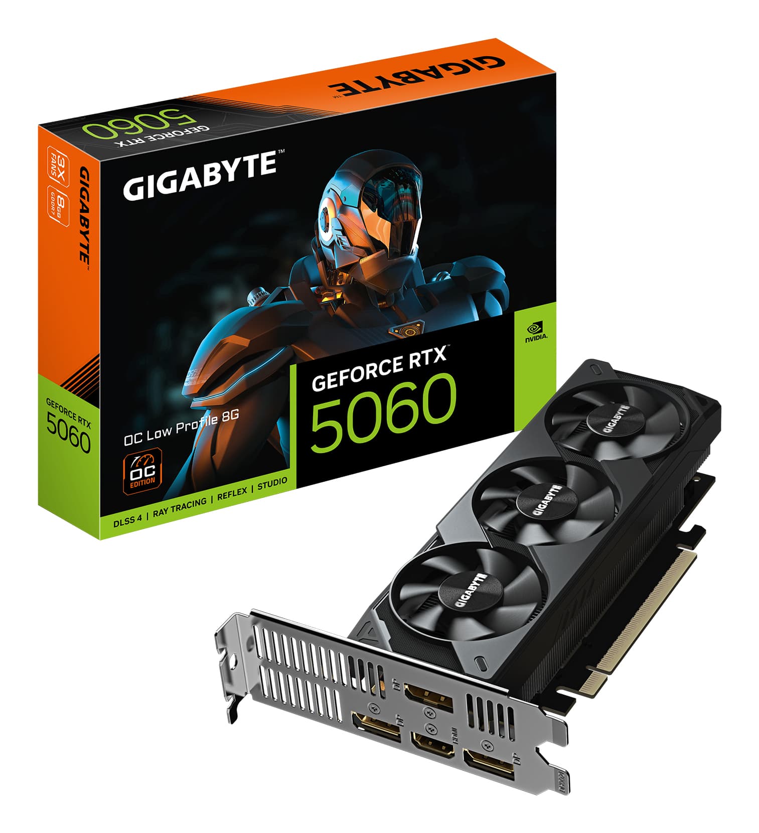 GIGABYTE GeForce RTX 5060 OC Low Profile 8G Carte Graphique - 8GB GDDR7, 128bit, PCI-E 5.0, 2512 MHz Fréquence du cœur, 3 x DisplayPort, 1 x HDMI, GV-N5060OC-8GL