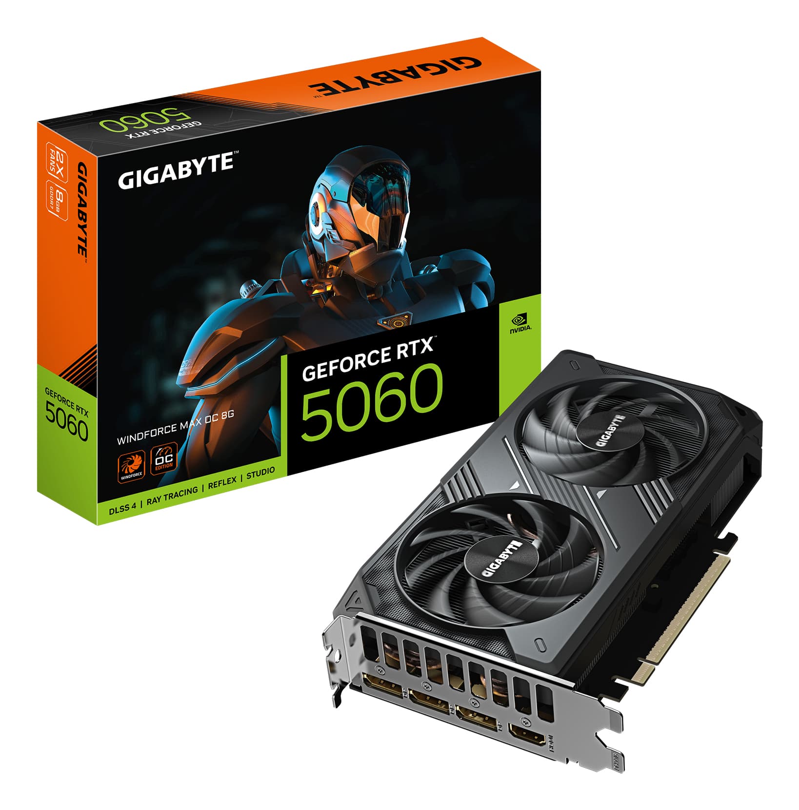 GIGABYTE GeForce RTX 5060 WINDFORCE MAX OC 8G Carte Graphique – 8 Go GDDR7, 128 bits, PCI-E 5.0, 2512 MHz Fréquence du processeur, 3 x DisplayPort, 1 x HDMI, NVIDIA DLSS 4, GV-N5060WF2MAX OC-8GD