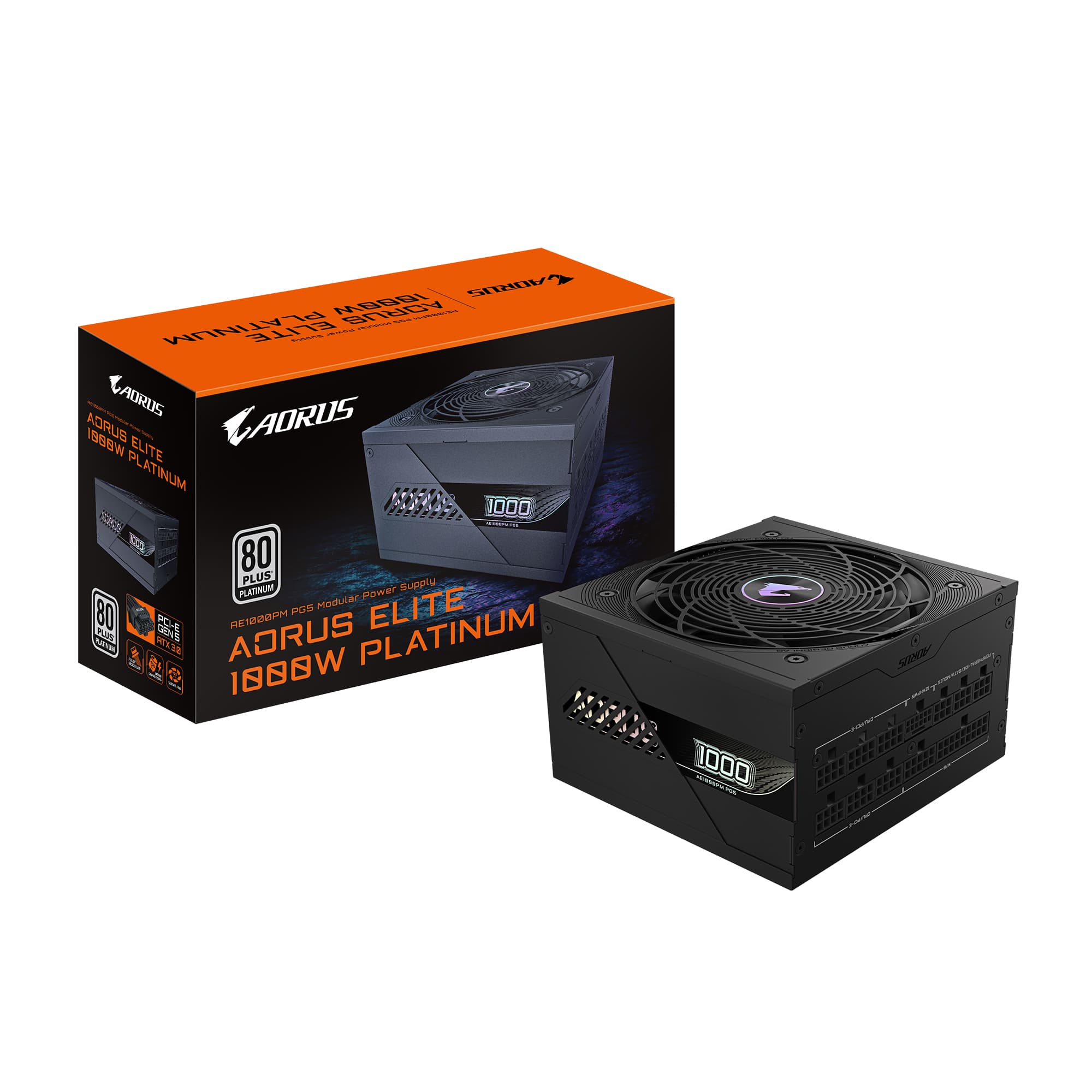 GIGABYTE AORUS ELITE P1000W ICE Alimentation - PCIe 5.0, 80 PLUS Platinum, Conception entièrement modulaire, Ventilateur de 120 mm, Compatible ATX 3.0, Prise EU