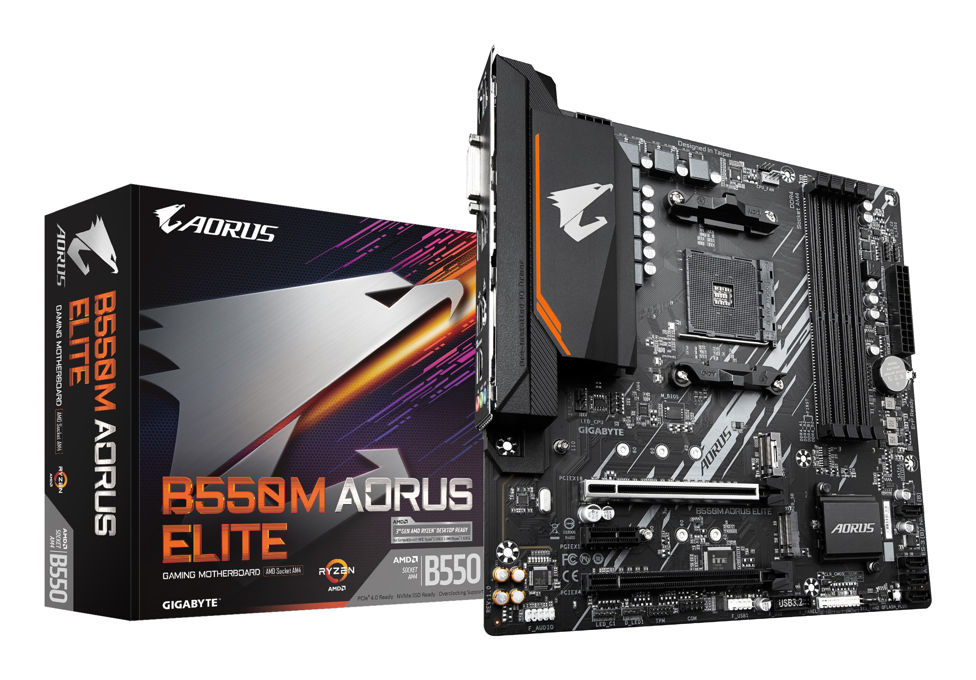 GIGABYTE B550M AORUS ELITE Carte mère - Processeurs AMD Ryzen 5000, VRM 5+3 phases, jusqu'à 4733 MHz DDR4, 1xPCIe 4.0 + 1xPCIe 3.0 M.2, LAN 1GbE, USB 3.2 Gen 1