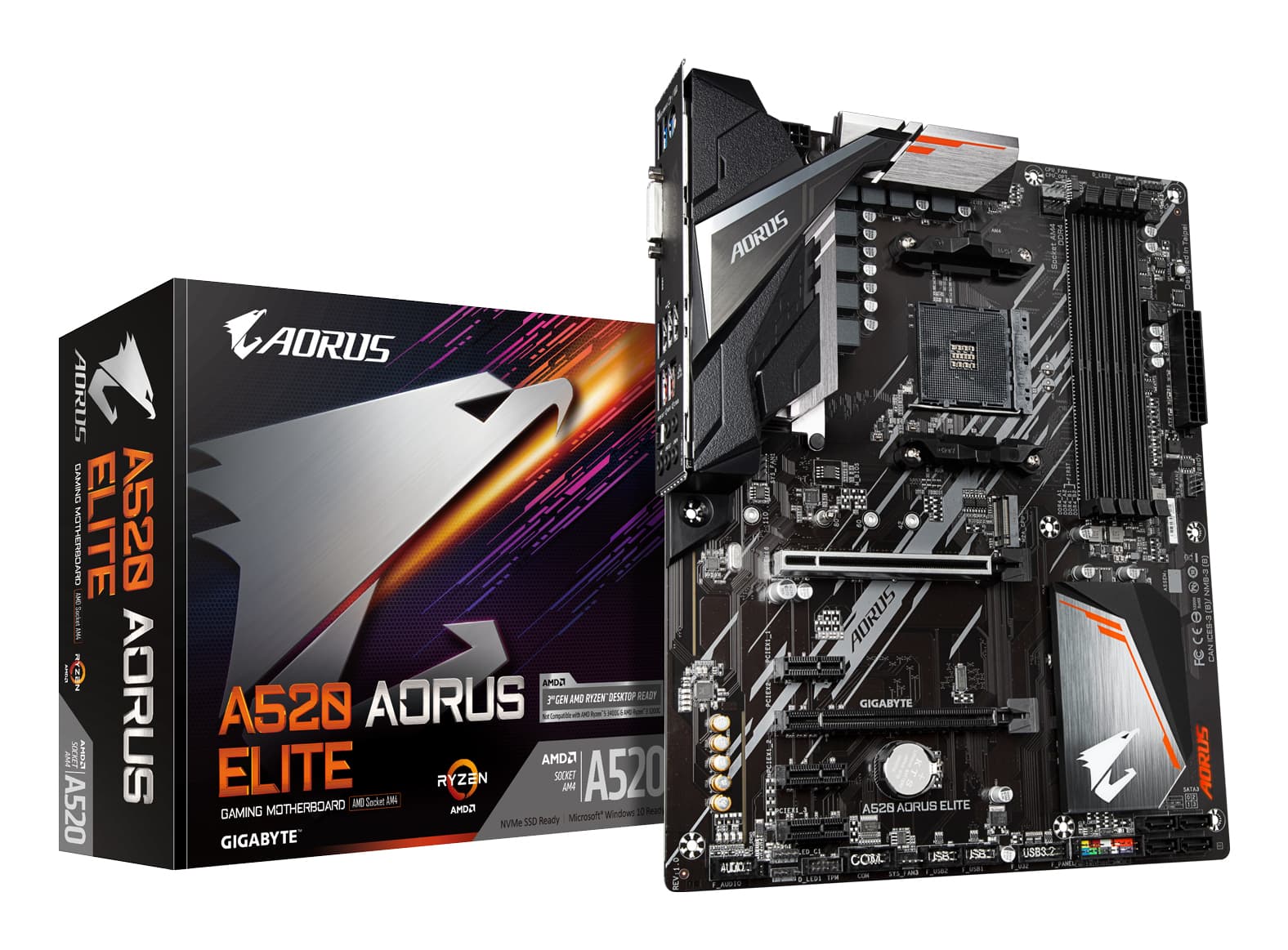 GIGABYTE Carte mère A520 AORUS ELITE - Compatible avec les processeurs AMD Ryzen série 5000 AM4, VRM numérique pur 5+3 phases, jusqu'à 4733MHz DDR4 (OC), PCIe 3.0 x4 M.2, LAN GbE, USB 3.2 Gen2