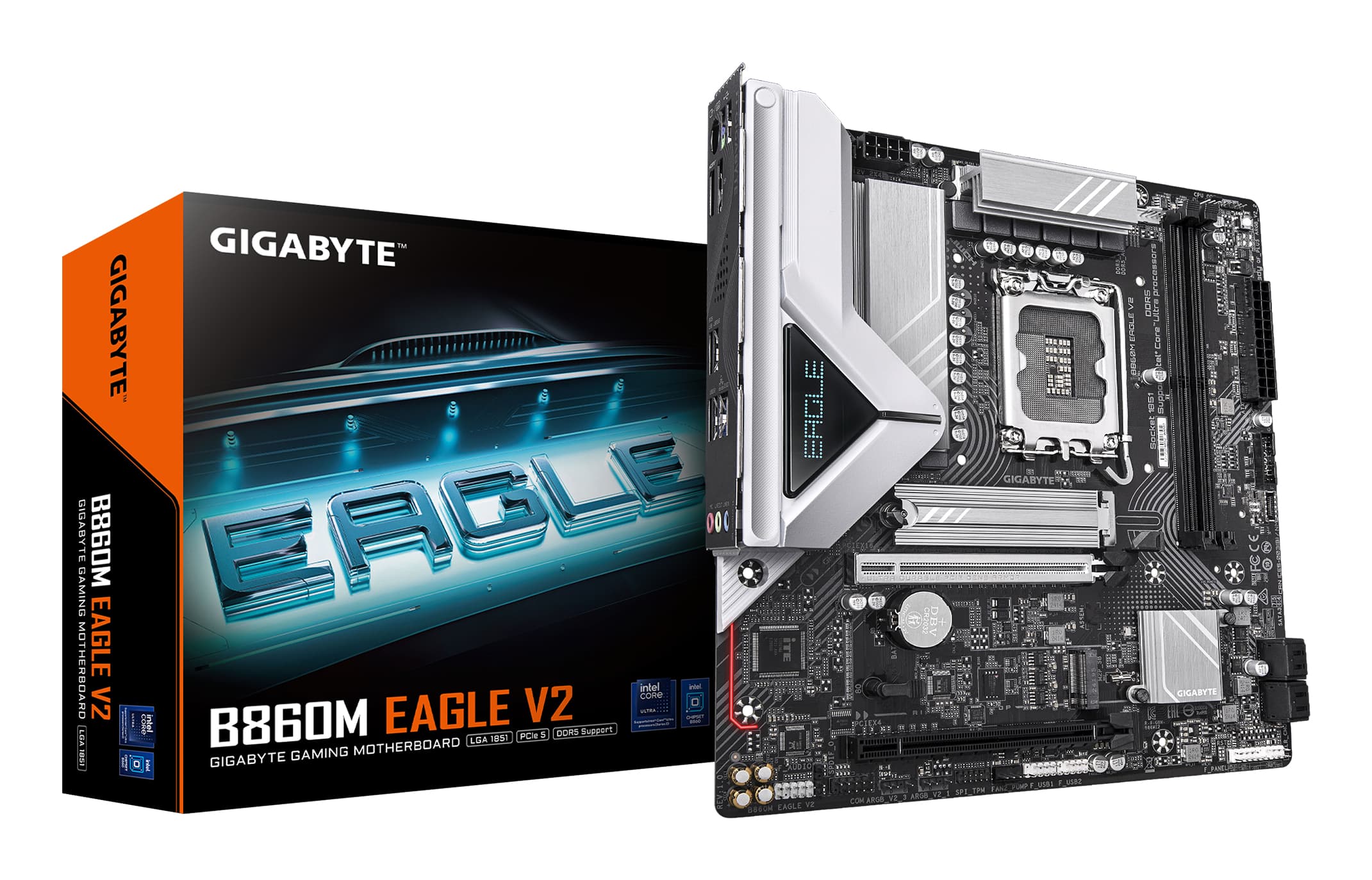 GIGABYTE B860M EAGLE V2 Carte mère - Processeurs Intel Core Ultra Series, VRM 6+1+2 phases, jusqu'à 9066 MHz DDR5, 1x M.2 PCIe 5.0 + 1x M.2 PCIe 4.0, LAN 2.5 GbE, USB 3.2 Gen 1