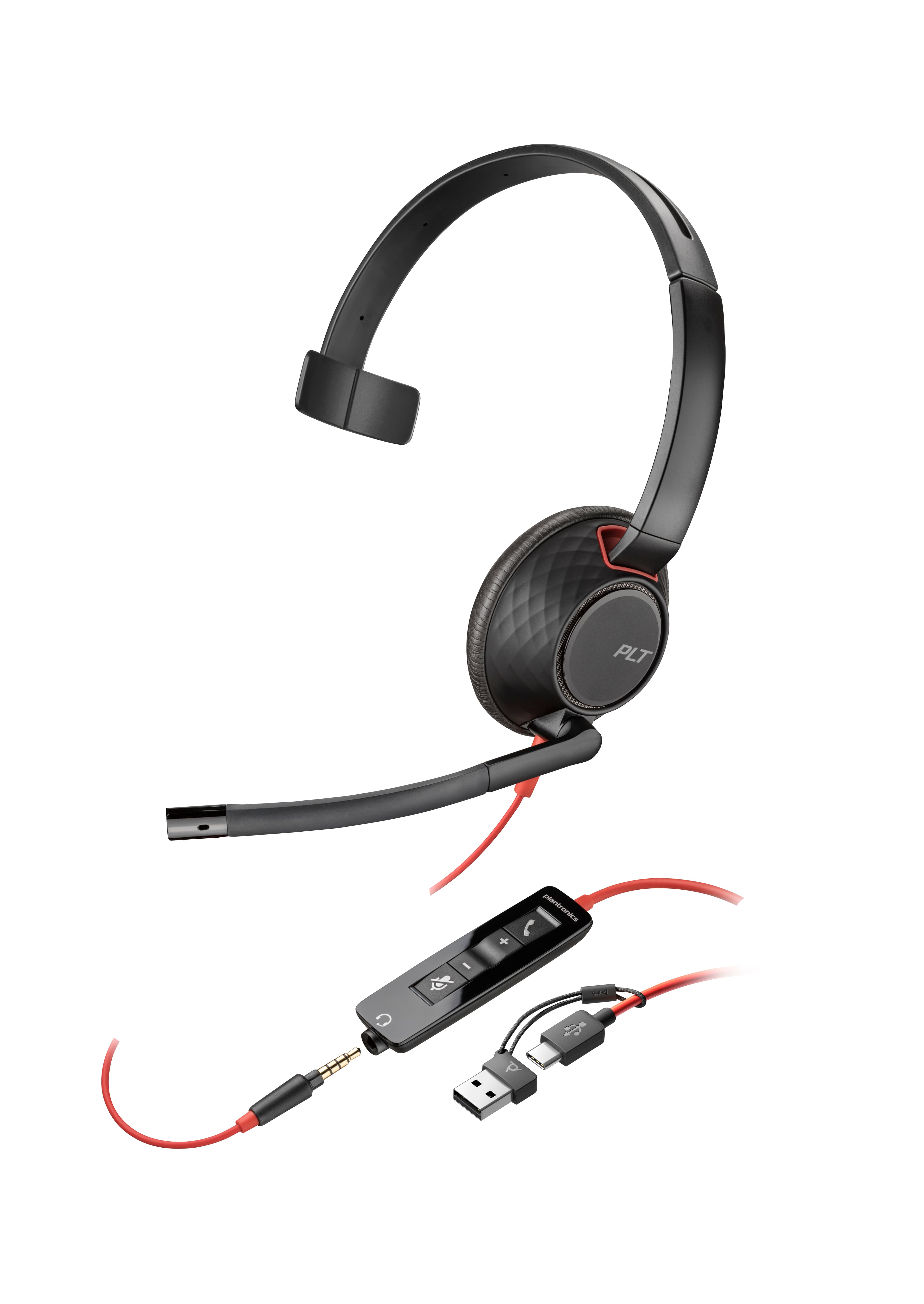 HP Poly Micro-casque monaural USB-C Poly Blackwire 5210 + prise 3,5 mm + adaptateur USB-C/A (lot)
