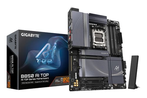 GIGABYTE B850 AI TOP Carte Mère - Processeurs AMD Ryzen Série 9000, 16+2+2 phases VRM numériques, jusqu'à 8600MHz DDR5 (OC), 2xPCIe 5.0 + 1xPCIe 4.0 M.2, LAN 10GbE, WIFI 7, USB 3.2 Gen 2x2