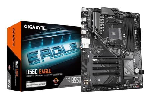 GIGABYTE B550 EAGLE Carte mère - Processeurs AMD Ryzen série 5000 G, VRM 10+3+1 phases, jusqu'à 3200 MHz DDR4, 1xPCIe 4.0 + 1xPCIe 3.0 M.2, LAN 1GbE, USB 3.2 Gen 2