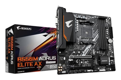 GIGABYTE B550M AORUS ELITE AX Carte mère - Processeurs AMD Ryzen 5000, VRM 5+3 phases, jusqu'à 4733 MHz DDR4, 1xPCIe 4.0 + 1xPCIe 3.0 M.2, Wi-Fi 6E, LAN 1GbE, USB 3.2 Gen 1
