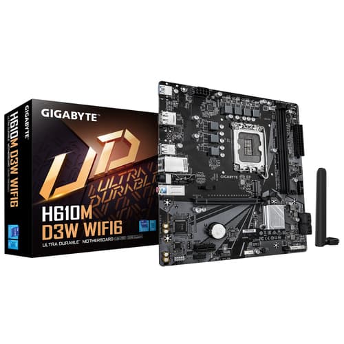 GIGABYTE H610M D3W WIFI6 Carte Mère - Prend en charge les processeurs Intel Core 14e génération, VRM 5+1+1 phases, jusqu’à 5600MHz DDR4, 1xPCIe 3.0 M.2, Wi-Fi 6, LAN 1GbE, USB 3.2 Gen 1