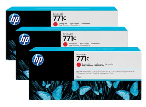 HP 771C pack de 3 cartouches d'encre DesignJet rouge chromatique, 775 ml