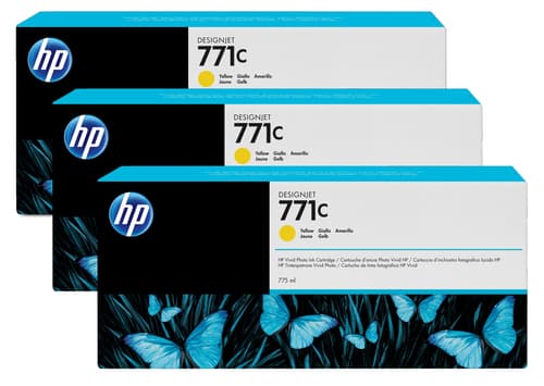 HP 771C pack de 3 cartouches d'encre DesignJet jaune, 775 ml