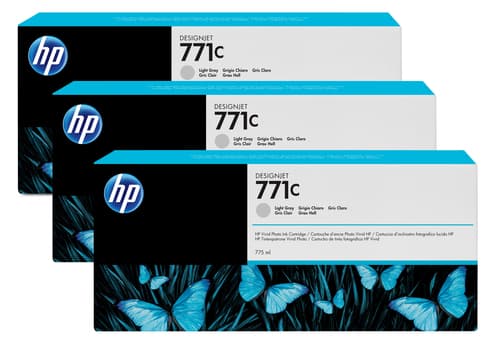 HP 771C pack de 3 cartouches d'encre DesignJet gris clair, 775 ml