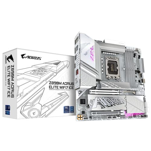 GIGABYTE Carte mère Z890M AORUS ELITE WIFI7 ICE - Prend en charge les processeurs Intel Core Ultra (Série 2), VRM à 12+1+2 phases, jusqu'à 8800MHz DDR5 (OC), 1xPCIe 5.0 + 2xPCIe 4.0, Wi-Fi 7, LAN 2.5GbE, USB 4