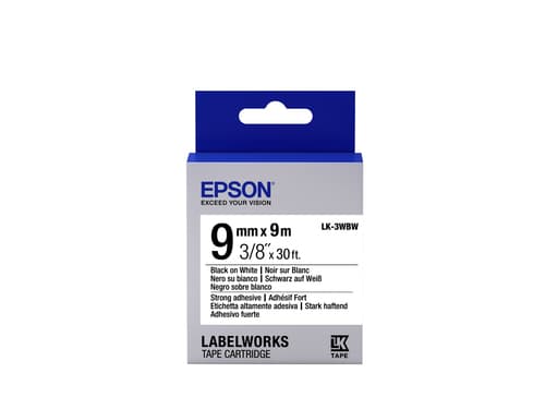 Epson LK-3WBW - Adhésif Fort - Noir sur Blanc - 9mmx9m