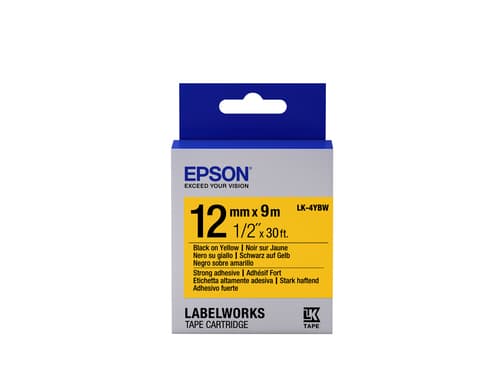 Epson LK-4YBW - Adhésif Fort - Noir sur Jaune- 12mmx9m