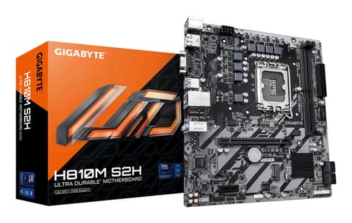 GIGABYTE H810M S2H Carte mère - Processeurs Intel Core Ultra (Série 2), VRM 4+1+2 phases, jusqu'à 6400 MHz DDR5, 1xPCIe 4.0 M.2, LAN 1GbE, USB 3.2 Gen 1
