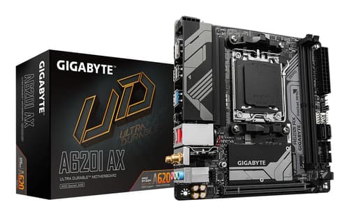 GIGABYTE A620I AX Carte Mère - Prend en charge les processeurs AMD Ryzen 8000, VRM numérique 5+2+1 phases, jusqu'à 6400MHz DDR5 (OC), 1xPCIe 4.0 M.2, Wi-Fi 6E, LAN 2.5GbE, USB 3.2 Gen 2