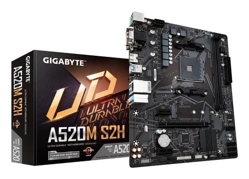GIGABYTE Carte mère A520M S2H - Prend en charge les processeurs AMD Ryzen série 5000 AM4, VRM numérique pur 4+3 phases, jusqu'à 5100 MHz DDR4 (OC), PCIe 3.0 x4 M.2, LAN GbE, USB 3.2 Gen 1