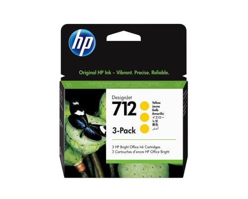 HP Pack de 3 cartouches d'encre DesignJet 712, jaune, 29 ml