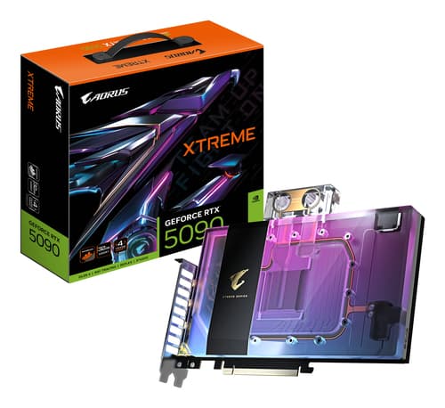 GIGABYTE AORUS GeForce RTX 5090 XTREME WATERFORCE WB 32G Carte Graphique - 32 Go GDDR7, 512 bits, PCI-E 5.0, 2655 MHz Fréquence du Cœur, 3 x DP 2.1a, 1 x HDMI 2.1b, NVIDIA DLSS 4, GV-N5090AORUSX WB-32GD