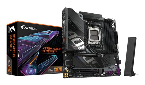 GIGABYTE X870M AORUS ELITE WIFI7 Carte Mère – Compatible avec les processeurs AMD Ryzen 9000, VRM numérique 14+2+2 phases, jusqu'à 8200 MHz DDR5 (OC), 1 x PCIe 5.0 + 1 x PCIe 4.0, Wi-Fi 7, LAN 2.5 GbE, USB 4