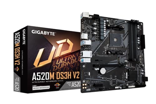GIGABYTE Carte mère A520M DS3H V2 - Prend en charge les processeurs AMD Ryzen série 5000 AM4, jusqu'à 4733 MHz DDR4 (OC), PCIe 3.0 x16, LAN GbE, USB 3.2 Gen 1