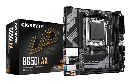 GIGABYTE B650I AX Carte mère - AMD Ryzen série 9000, VRM 5+2+1 phases, jusqu'à 6400 MHz DDR5 (OC), 1xPCIe 4.0 M.2, LAN 2,5 GbE, WIFI 6E, USB 3.2 Gen 2