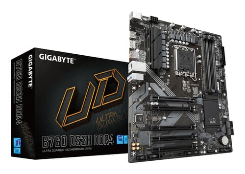 GIGABYTE B760 DS3H DDR4 Carte Mère - Prend en charge les processeurs Intel Core 14e génération, VRM numérique 18+2+1 phases, jusqu'à 5333MHz DDR4 (OC), 2xPCIe 4.0 M.2, LAN GbE, USB 3.2 Gen 2