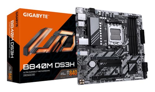 GIGABYTE B840M DS3H Carte mère - Processeurs AMD Ryzen 9000, VRM 8+2+2 phases, jusqu'à 8200 MHz DDR5, 2xPCIe 4.0 M.2, LAN 2.5GbE, USB 3.2 Gen 1