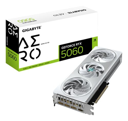 GIGABYTE GeForce RTX 5060 AERO OC 8G Carte Graphique - 8GB GDDR7, 128bit, PCI-E 5.0, 2595 MHz Fréquence du cœur, 3 x DisplayPort, 1 x HDMI, GV-N5060AERO OC-8GD