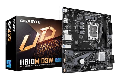 GIGABYTE H610M D3W Carte Mère - Prend en charge les processeurs Intel Core 14e génération, VRM 5+1+1 phases, jusqu’à 5600MHz DDR5, 1xPCIe 3.0 M.2, LAN 1GbE, USB 3.2 Gen 1