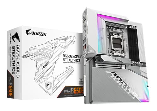 GIGABYTE B650E AORUS STEALTH ICE Carte mère - AMD Ryzen série 9000, VRM 12+2+2 phases, jusqu'à 8000 MHz DDR5 (OC), 1xPCIe 5.0 + 2xPCIe 4.0 M.2, LAN 2,5 GbE, WIFI 7, USB 3.2 Gen 2x2
