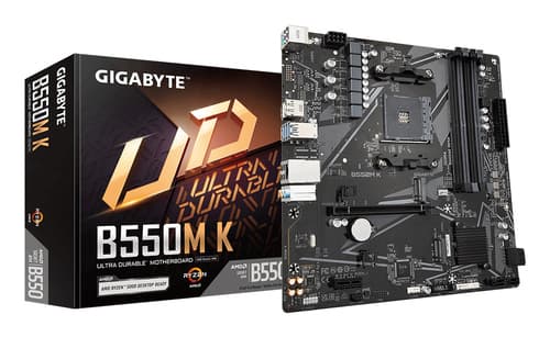 GIGABYTE B550M K Carte mère - Processeurs AMD Ryzen 5000, jusqu'à 4733 MHz DDR4, 1xPCIe 4.0 + 1xPCIe 3.0 M.2, LAN 1GbE, USB 3.2 Gen 1