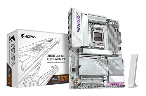 GIGABYTE X870E AORUS ELITE WIFI7 ICE Carte mère - Prend en charge les processeurs AMD Ryzen 9000, VRM numérique 16+2+2 phases, jusqu'à 8200 MHz DDR5 (O.C.), 3x PCIe 5.0 + 1x PCIe 4.0, Wi-Fi 7, LAN 2.5 GbE, USB 4