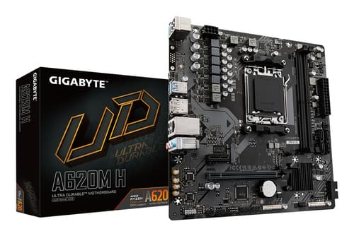 GIGABYTE A620M H Carte Mère - Prend en charge les processeurs AMD Ryzen 8000, VRM numérique 5+2+2 phases, jusqu'à 7200MHz DDR5 (OC), 1xPCIe 4.0 M.2, LAN GbE, USB 3.2 Gen 1