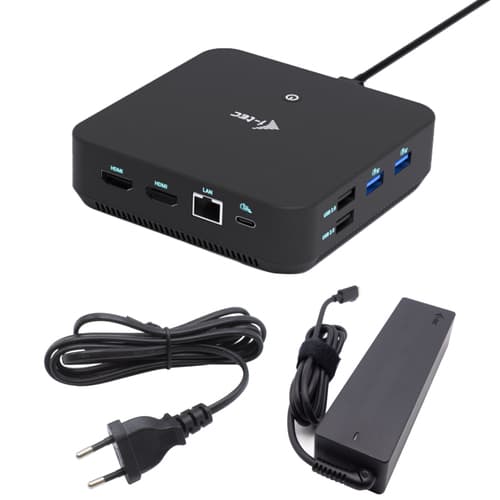 i-tec USB-C DP Dual HDMI Docking Station with Power Delivery 100 W + Universal Charger 100W Avec fil USB 3.2 Gen 2 (3.1 Gen 2) Type-C Noir