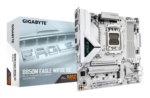 GIGABYTE B850M EAGLE WIFI6E ICE Carte Mère – Processeurs AMD Ryzen série 9000, VRM numérique 8+2+2 phases, jusqu’à 8200 MHz DDR5 (OC), 1 x M.2 PCIe 5.0 + 1 x PCIe 4.0, Wi-Fi 6E, LAN 2.5 GbE, USB 3.2 Gen 2
