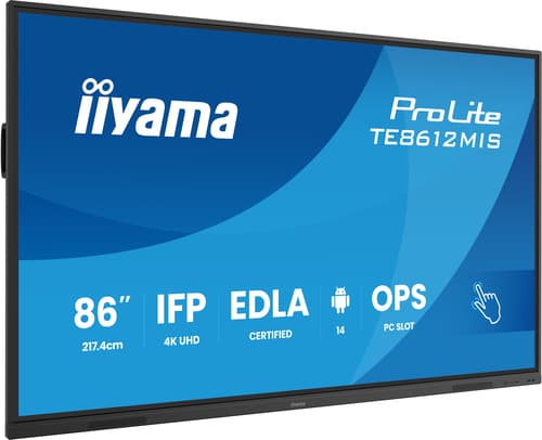 iiyama TE8612MIS-B4AG Écran d'affichage dynamique Écran plat interactif 2,17 m (85.6") LCD Wifi 400 cd/m² 4K Ultra HD Noir Écran tactile Intégré dans le processeur Android 24/7