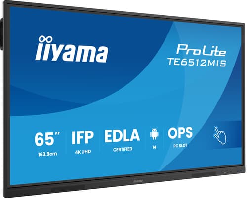iiyama TE6512MIS-B4AG Écran d'affichage dynamique Écran plat interactif 165,1 cm (65") LCD Wifi 400 cd/m² 4K Ultra HD Noir Écran tactile Intégré dans le processeur Android 24/7
