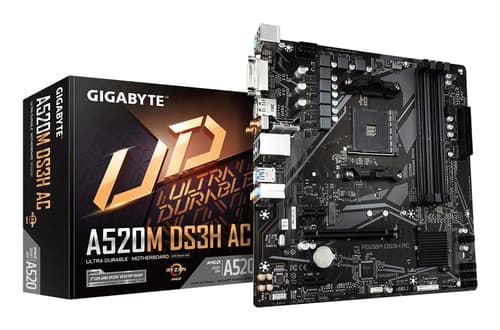 GIGABYTE A520M DS3H AC Carte Mère - Processeurs AMD Ryzen 5000 Series, VRM 5+3 phases, jusqu'à 4733 MHz DDR5 (OC), 1xPCIe 3.0 M.2, LAN GbE, WIFI 5, USB 3.2 Gen 1