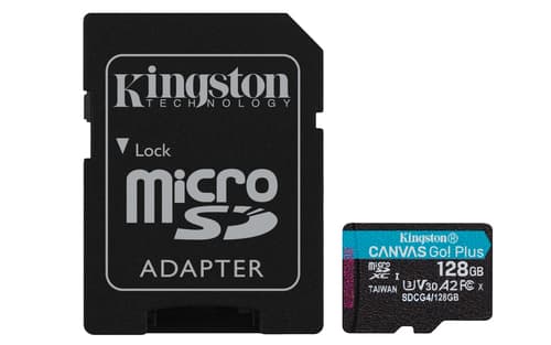 Kingston Technology Carte microSDXC Canvas Go Plus Gen4 200 Mo/s A2 U3 V30 128 Go + adaptateur