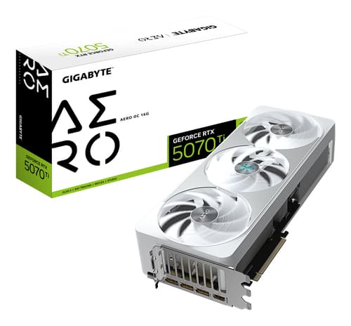 GIGABYTE GeForce RTX 5070 Ti AERO OC 16G Carte Graphique - 16 Go GDDR7, 256 bits, PCI-E 5.0, 2588 MHz Core Clock, 3 x DP 2.1a, 1 x HDMI 2.1b, NVIDIA DLSS 4, GV-N507TAERO OC-16GD
