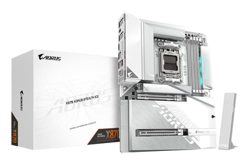 GIGABYTE X870 AORUS STEALTH ICE Carte Mère – Prend en charge les processeurs AMD Ryzen 9000, VRM numérique 16+2+2 phases, jusqu’à 8200 MHz DDR5 (OC), 2 x PCIe 5.0 + 2 x PCIe 4.0, Wi-Fi 7, LAN 5 GbE, USB 4