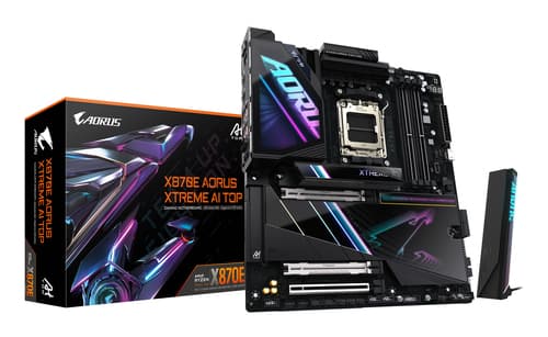 GIGABYTE X870E AORUS XTREME AI TOP Carte mère - Compatible avec les processeurs AMD Ryzen série 9000, VRM 18+2+2 phases, jusqu'à 8800 MHz DDR5 (OC), 1xPCIe 5.0 M.2 + 3xPCIe 4.0 M.2, WI-FI 7, LAN 10 GbE, USB 4