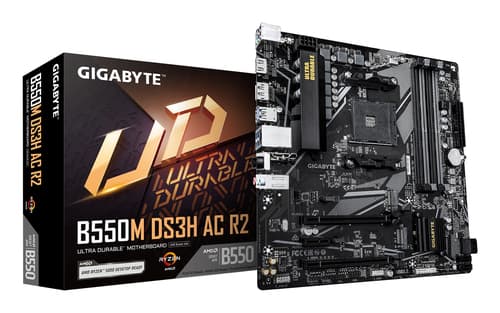 GIGABYTE B550M DS3H AC R2 Carte mère - Processeurs AMD Ryzen 5000, VRM 5+3 phases, jusqu'à 4733 MHz DDR4 (O.C.), 1x M.2 PCIe 4.0 + 1x M.2 PCIe 3.0, Wi-Fi 5, LAN 1 GbE, USB 3.2 Gen 1