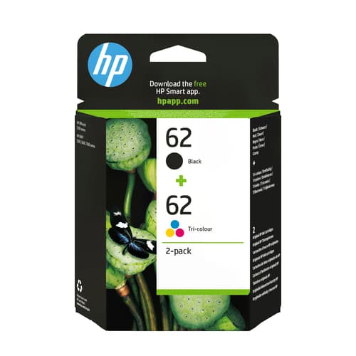 HP 62 pack de 2 cartouches authentiques d'encre noire / trois couleurs