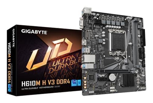 GIGABYTE H610M H V3 DDR4 Carte mère - Compatible avec processeurs Intel Core 14th CPUs, 4+1+1 Hybrid Phases Digital VRM, up to 3200MHz DDR4, 1xPCIe 3.0 M.2, GbE LAN, USB 3.2 Gen 1