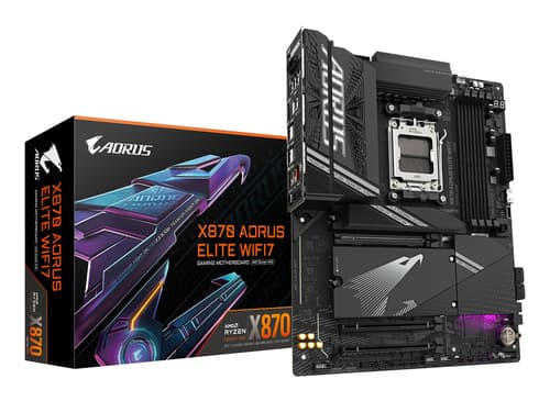 GIGABYTE X870 AORUS ELITE WIFI7 Carte Mère - Prend en charge les processeurs AMD Ryzen 9000, 16+2+2 phases VRM, jusqu'à 8000MHz DDR5 (OC), 3xPCIe 5.0 + 1xPCIe 4.0, Wi-Fi 7, LAN 2,5GbE, USB 4