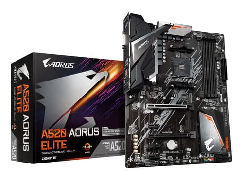 GIGABYTE Carte mère A520 AORUS ELITE - Compatible avec les processeurs AMD Ryzen série 5000 AM4, VRM numérique pur 5+3 phases, jusqu'à 4733MHz DDR4 (OC), PCIe 3.0 x4 M.2, LAN GbE, USB 3.2 Gen2