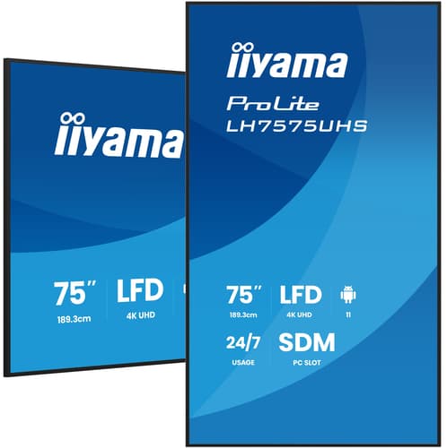 iiyama LH7575UHS-B2AG Écran d'affichage dynamique Écran plat de signalisation numérique 190,5 cm (75") LCD Wifi 500 cd/m² 4K Ultra HD Noir Intégré dans le processeur Android 11 24/7