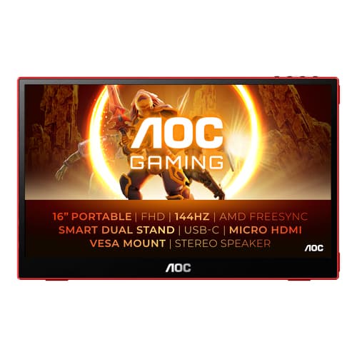 AOC 16G3 téléviseur et moniteur portables Moniteur portable Noir, Rouge 39,6 cm (15.6") TFT 1920 x 1080 pixels