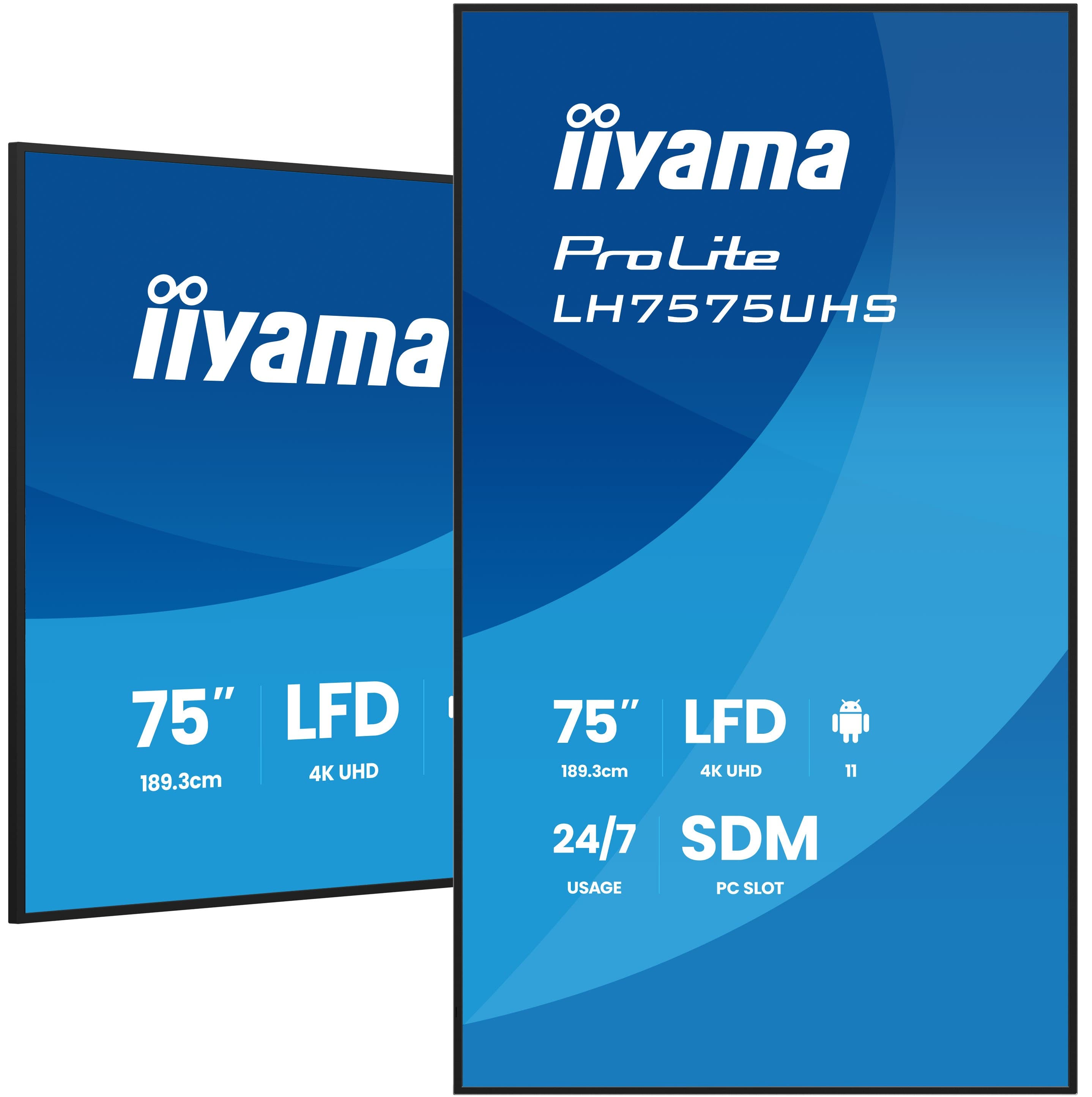 iiyama LH7575UHS-B2AG Écran d'affichage dynamique Écran plat de signalisation numérique 190,5 cm (75") LCD Wifi 500 cd/m² 4K Ultra HD Noir Intégré dans le processeur Android 11 24/7